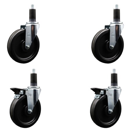 Service Caster 6'' Phenolic Wheel Swivel 1-1/4'' Expand Stem Caster Set 2 Brakes, 4PK SCC-EX20S615-PHS-2-PLB-2-114